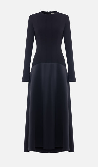 VESTIDO LARGO DE PUNTO Y SATÉN