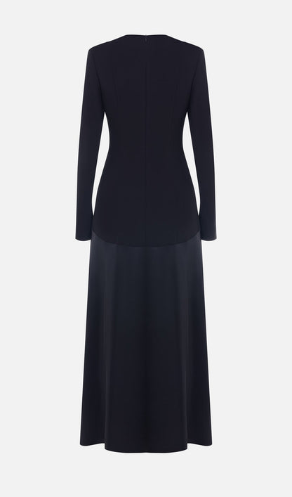 VESTIDO LARGO DE PUNTO Y SATÉN