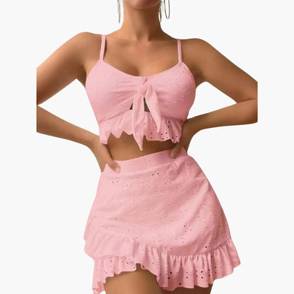 Elina – Bikini de 3 piezas con volantes y diseño de talle alto