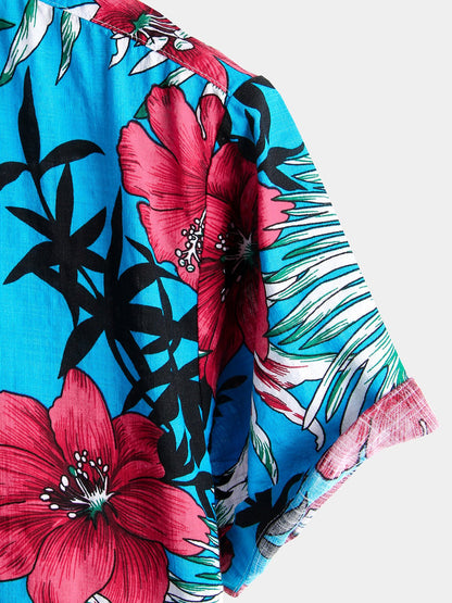 Camisa de algodón puro para hombre con estampado festivo hawaiano,