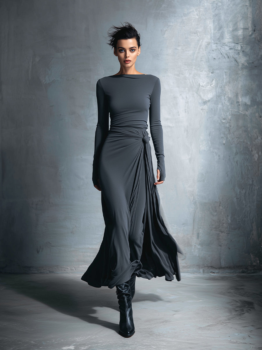 VESTIDO MAXI CON NUDO LATERAL VITTORIA