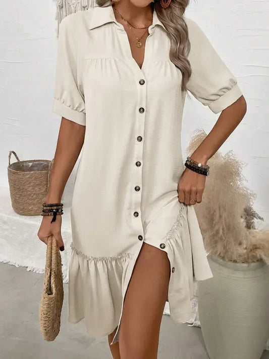 Diana – Vestido con Volantes y Botonadura Frontal