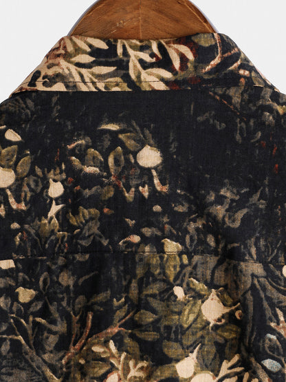 Camisa de manga corta abotonada para hombre con estampado vegetal retro