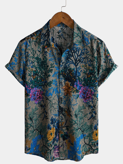 PACKS-Camisa de manga corta estilo resort con estampado