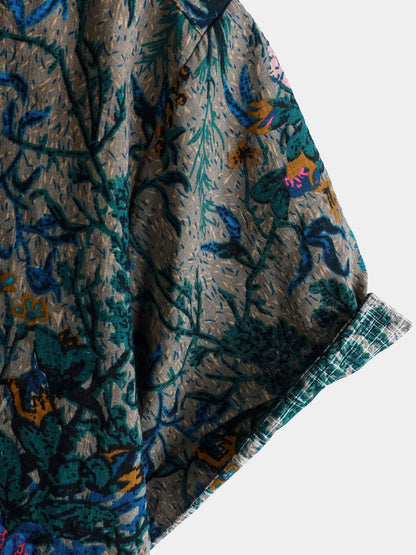 Camisa de manga corta transpirable con estampado floral retro para hombre