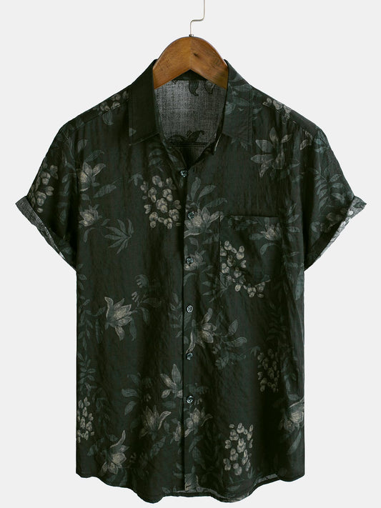 Camisa de manga corta transpirable con estampado floral vintage para hombre
