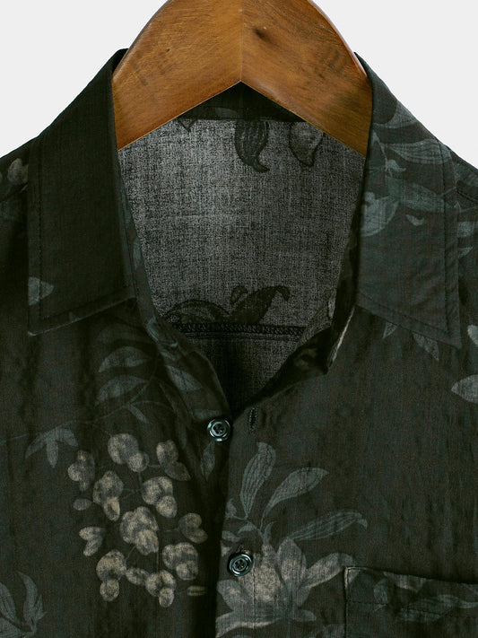 Camisa de manga corta transpirable con estampado floral vintage para hombre