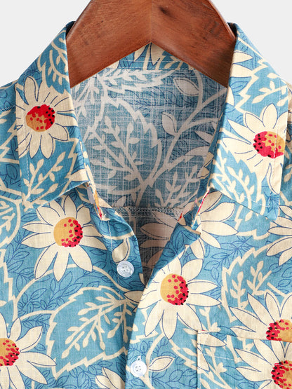 Camisa hawaiana retro de algodón con estampado floral para hombre