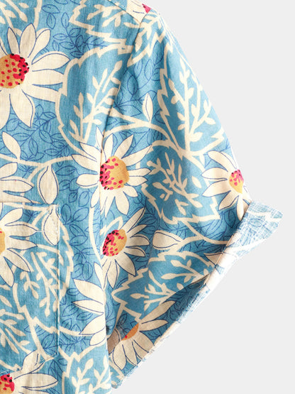 Camisa hawaiana retro de algodón con estampado floral para hombre