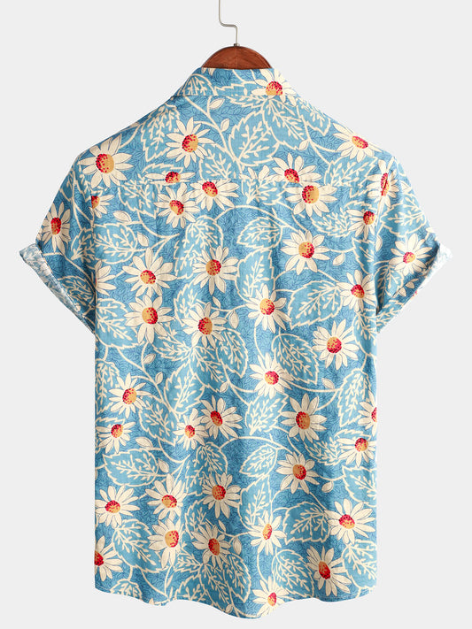 Camisa hawaiana retro de algodón con estampado floral para hombre