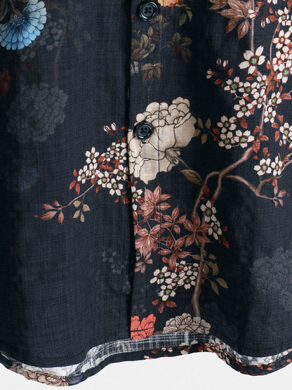 Camisa de manga corta con botones y estampado floral retro para hombre, perfecta para vacaciones.