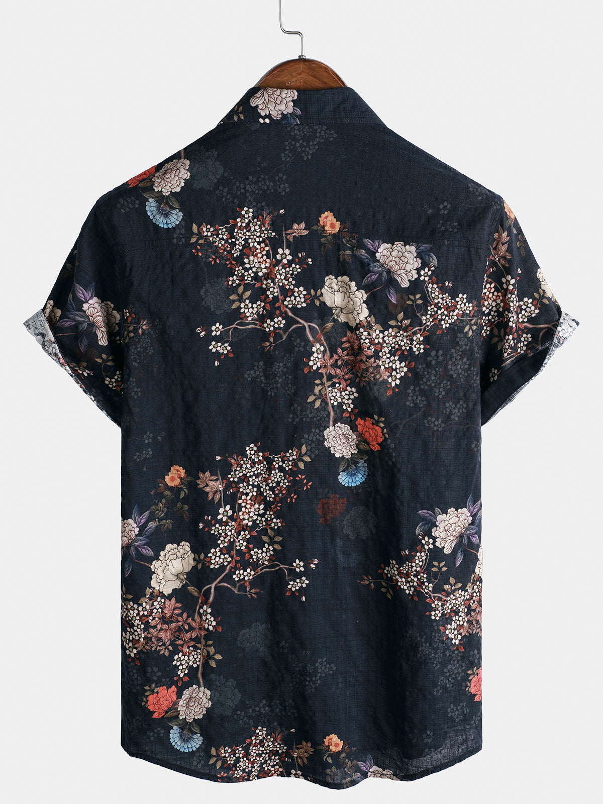 Camisa de manga corta con botones y estampado floral retro para hombre, perfecta para vacaciones.