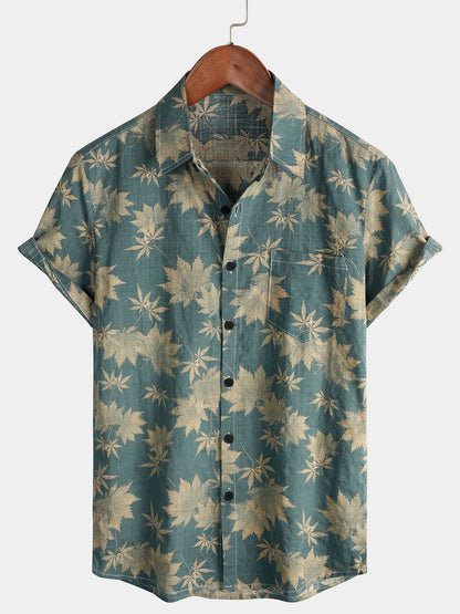 Lote de 2 |  Camisa hawaiana retro de algodón con estampado floral para hombre