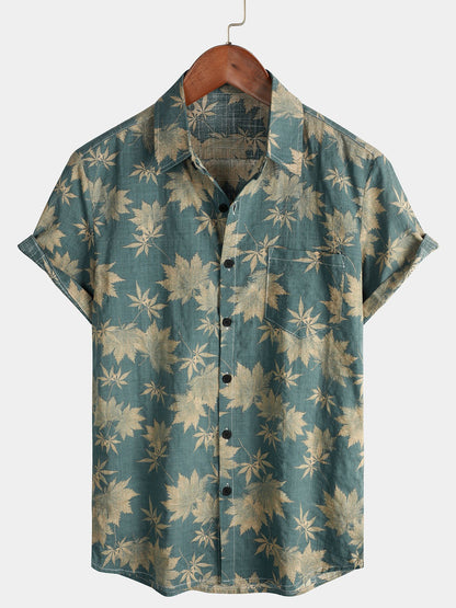 Lote de 3 |  Camisa hawaiana retro de algodón con estampado floral para hombre
