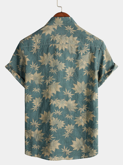 Lote de 3 | Camisa hawaiana retro de algodón con estampado floral para hombre