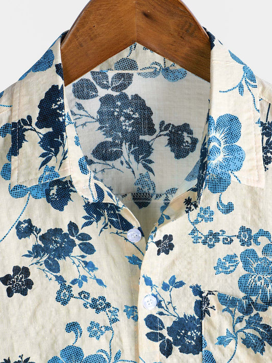 Camisa hawaiana de manga corta para hombre con bolsillo y estampado floral
