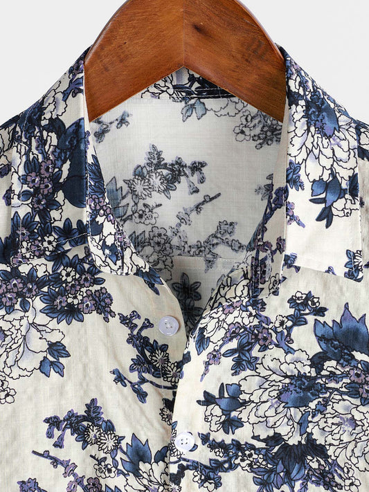 Camisa de manga corta con estampado floral retro para hombre