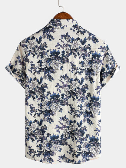 Camisa de manga corta con estampado floral retro para hombre