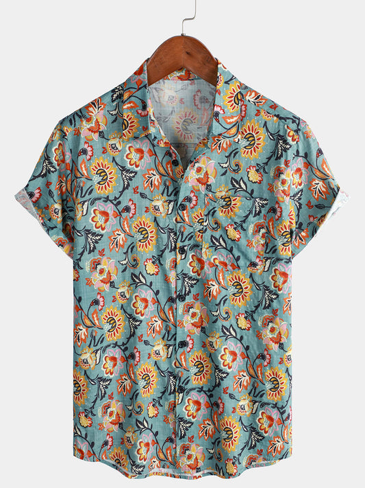Camisa de manga corta con bolsillo y estampado paisley para hombre