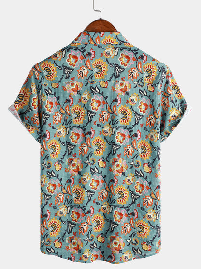 Camisa de manga corta con bolsillo y estampado paisley para hombre
