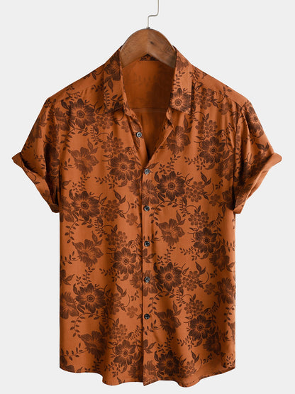 Lote de 3 | Camisa hawaiana retro de algodón con estampado floral para hombre