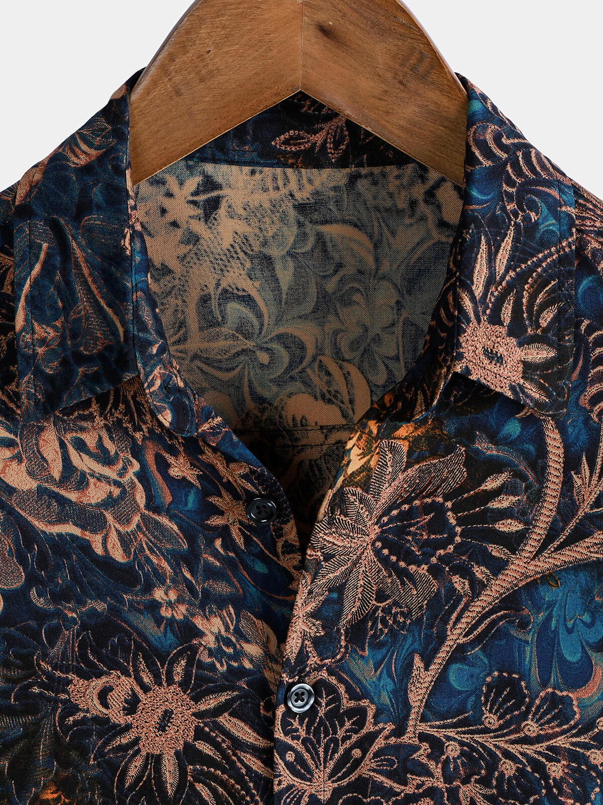 Camisa de manga corta estilo resort con estampado floral retro para hombre, 100 % rayón