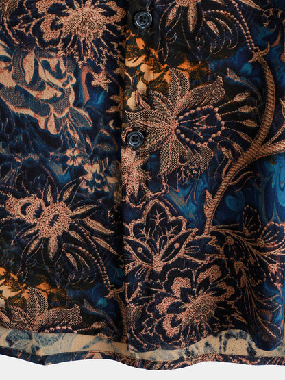 Camisa de manga corta estilo resort con estampado floral retro para hombre, 100 % rayón