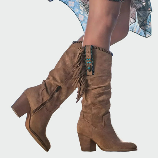 BOTAS BOHO-WESTERN CON FLECOS Y PIEDRAS TURQUESAS n.60483