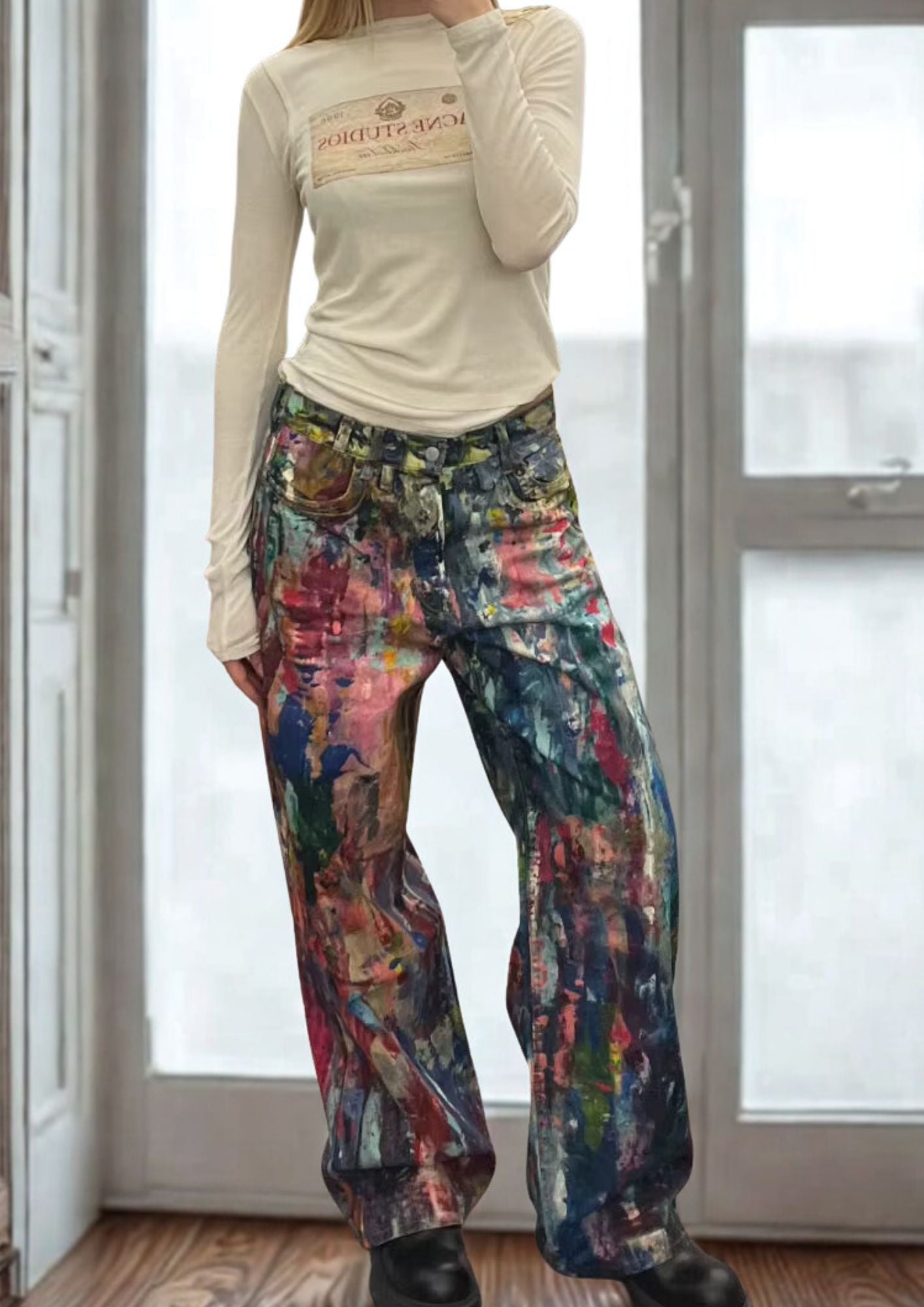 JEANS ARTÍSTICOS WIDE LEG PINTADOS A MANO