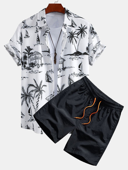 Camisa de Botón y Pantalones Cortos de Baño Island Sailing