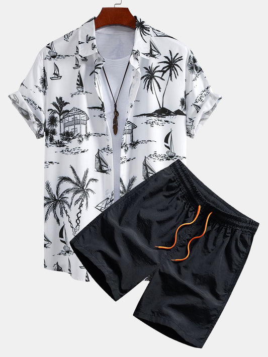 Camisa de Botón y Pantalones Cortos de Baño Island Sailing