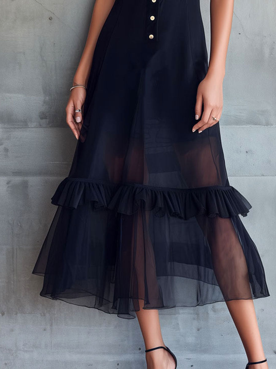 VESTIDO MIDI CHIFFON VOLANTES