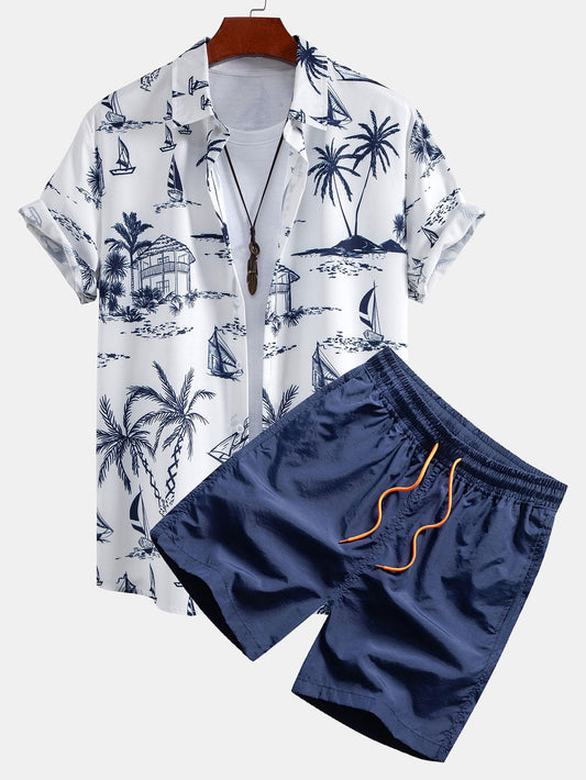 Camisa de Botón y Pantalones Cortos de Baño Island Sailing