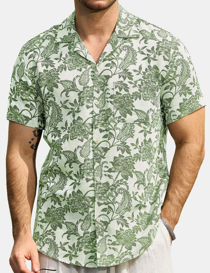 Kaley – Camisa hawaiana jacquard floral para hombre