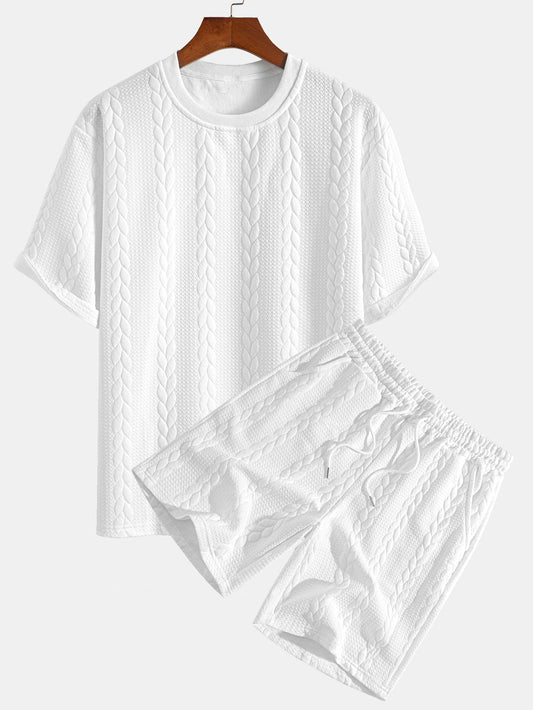 Camiseta y pantalones cortos de jacquard retorcido de manga media de corte relajado