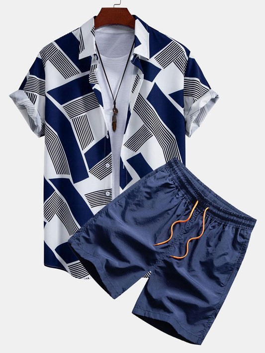 CONJUNTO Camisa de Botones y Pantalones Cortos de Baño