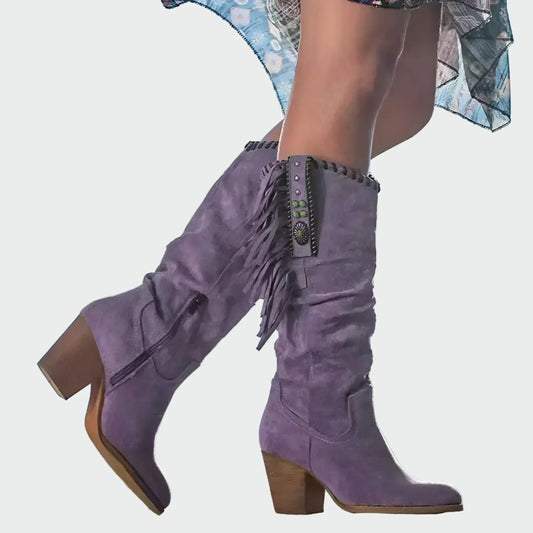 BOTAS BOHO-WESTERN CON FLECOS Y PIEDRAS TURQUESAS n.60483