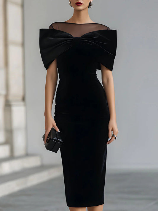 Regina – Vestido Midi de Terciopelo con Lazo
