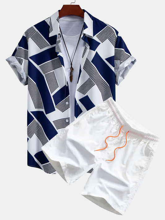 CONJUNTO Camisa de Botones y Pantalones Cortos de Baño