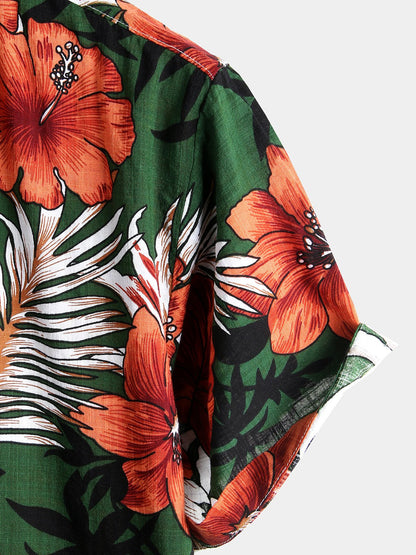 Camisa de algodón puro para hombre con estampado festivo hawaiano-