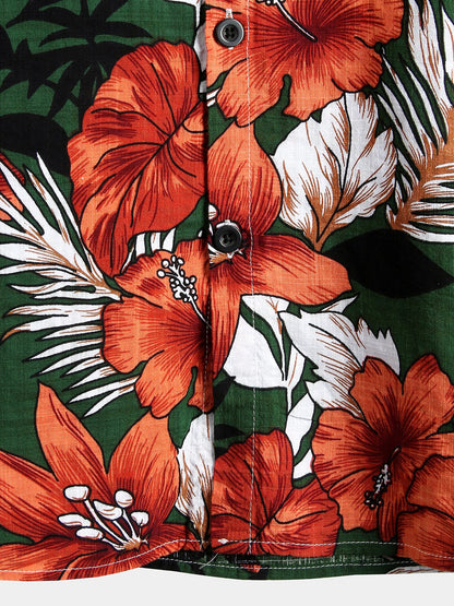 Camisa de algodón puro para hombre con estampado festivo hawaiano-