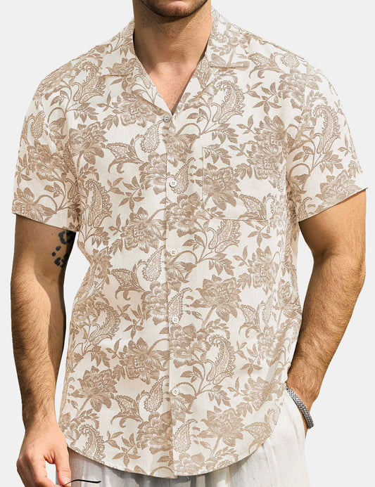 Kaley – Camisa hawaiana jacquard floral para hombre