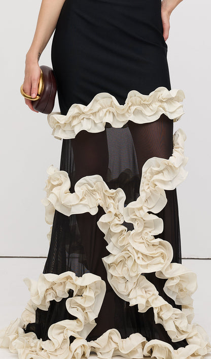 VESTIDO AJUSTADO CON VOLANTES