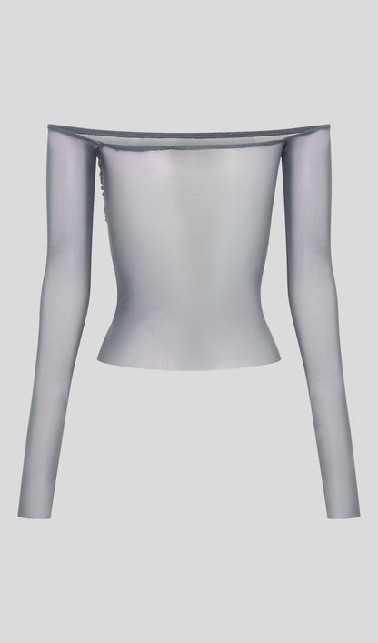 TOP DE MALLA CON HOMBROS DESCUBIERTOS Y DETALLE DE BRILLOS n.04631