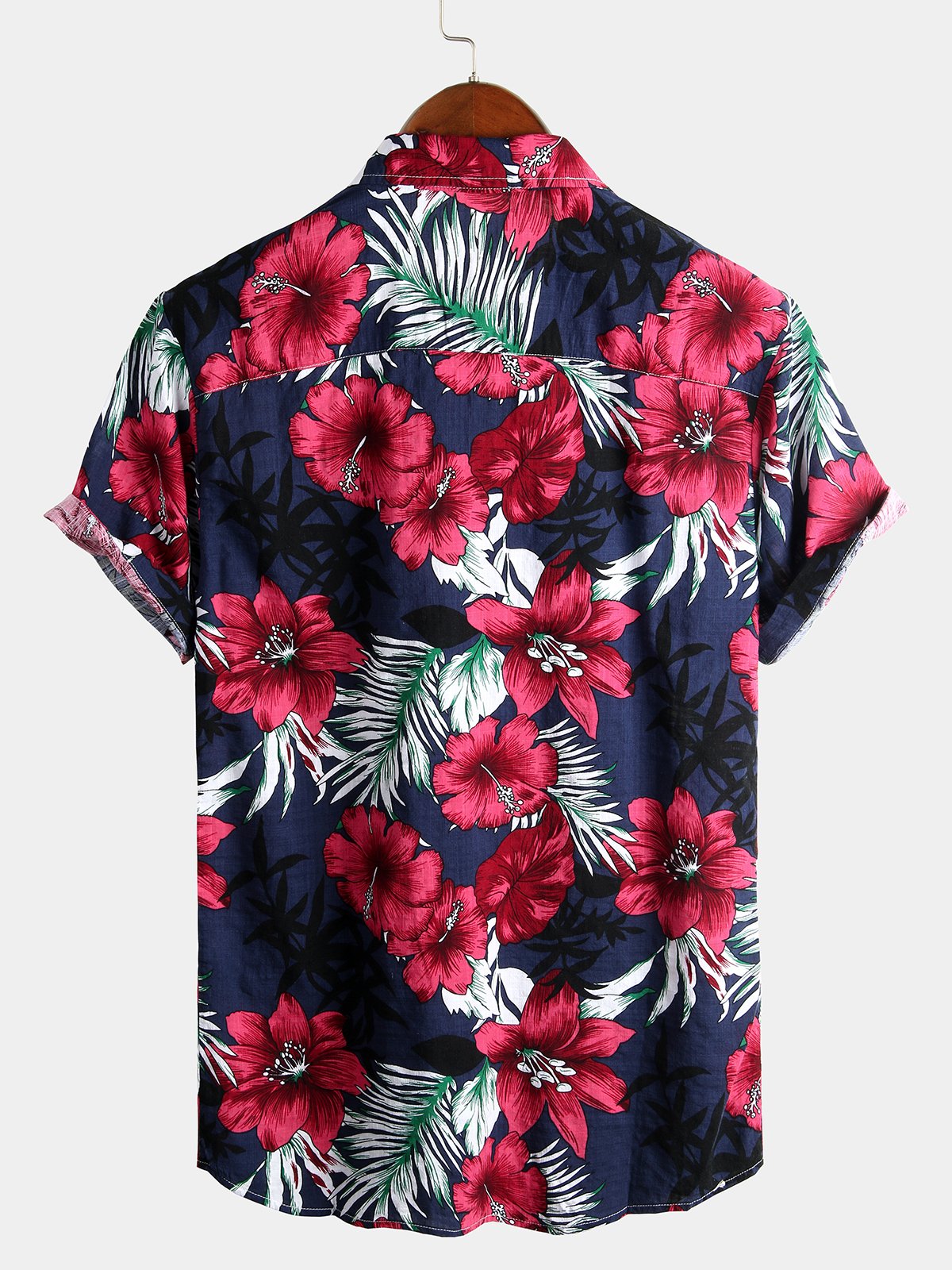Camisa de algodón puro para hombre con estampado festivo hawaiano.