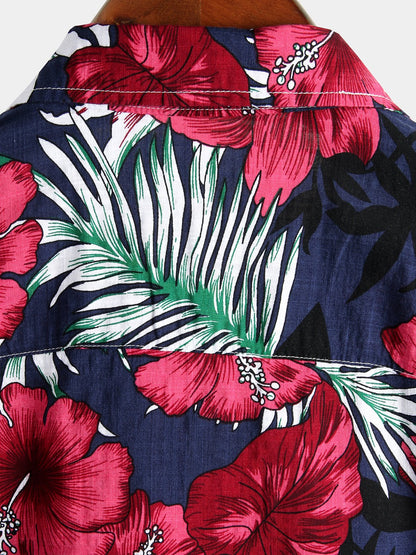 Camisa de algodón puro para hombre con estampado festivo hawaiano.
