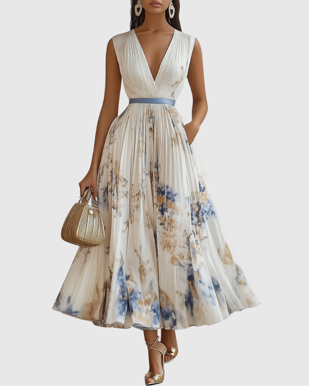 ROWELLA VESTIDO MAXI PLISADO ELEGANTE