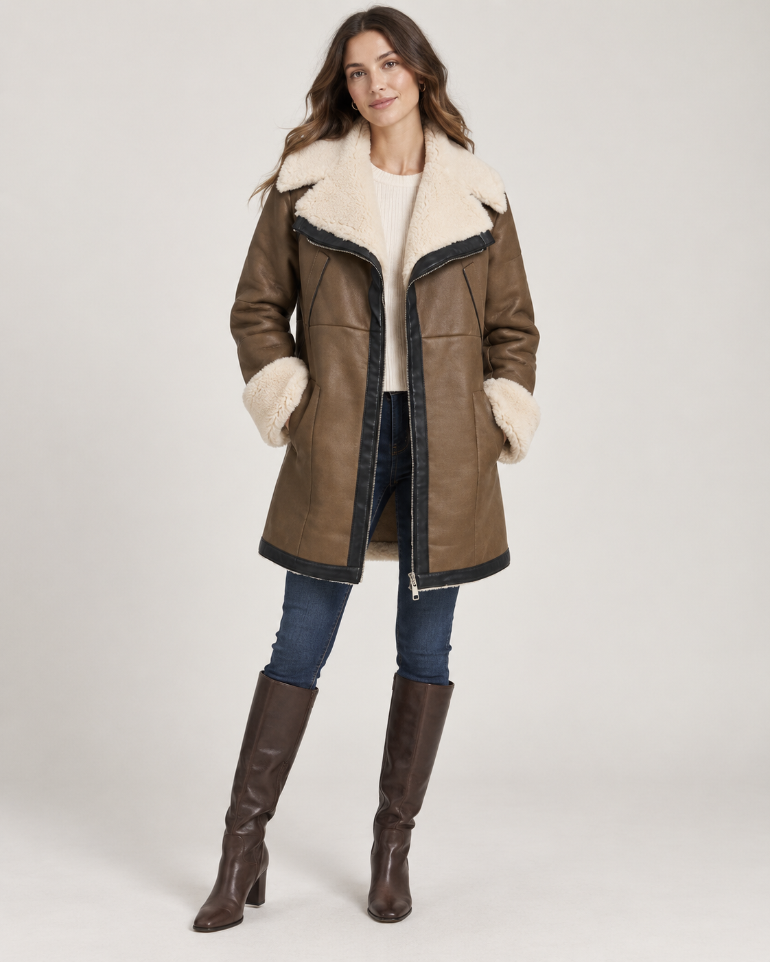 ABRIGO VINTAGE CUELLO LAMBSKIN CONTRASTE