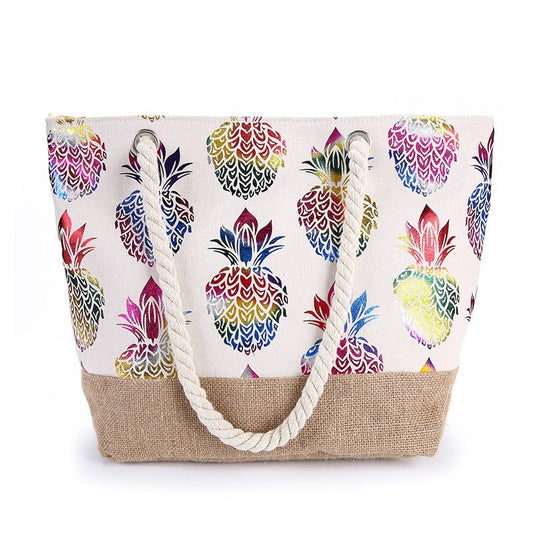 Pineapple Paradise – Bolsa de playa colorida con diseño tropical