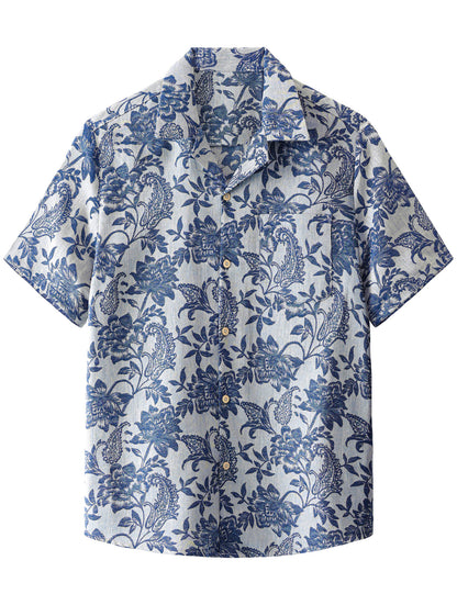Kaley – Camisa hawaiana jacquard floral para hombre